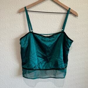 VTG Victoria Secret Y2K Green Cami Velour‎ Trim Satin Mesh Hem Dainty Academia
